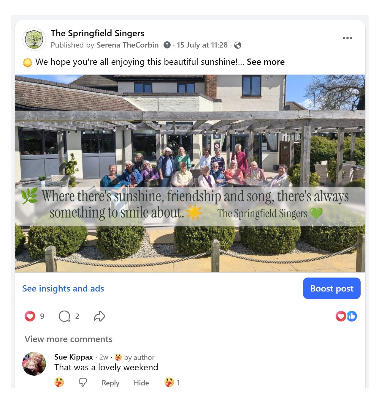 Members of The Springfield Singers sharing a choir moment